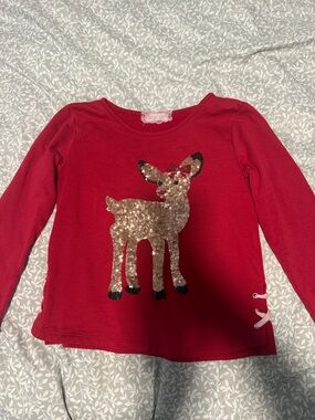 btween Red Long-Sleeve Sequin Deer Tee